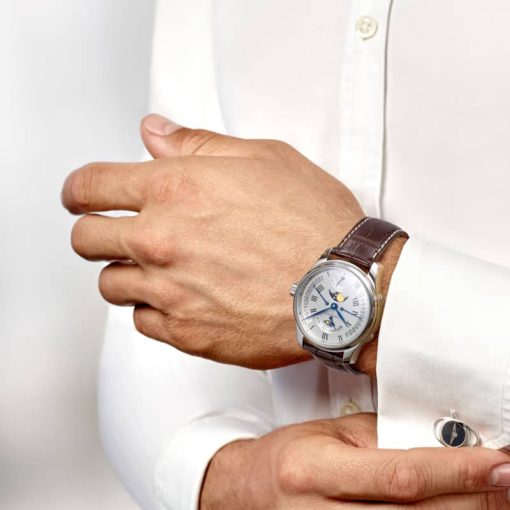 Longines Master Collection Automatic Moonphase Watch, Silver Barleycorn Dial, 44mm - Image 3