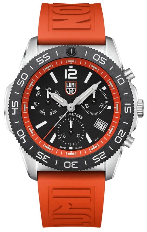 Luminox Pacific Diver Chronograph Black Dial Orange Rubber Strap Diver Watch, 44mm