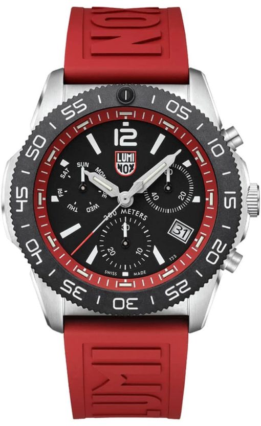 Luminox Pacific Diver Chronograph Black Dial Red Rubber Strap Diver Watch, 44mm