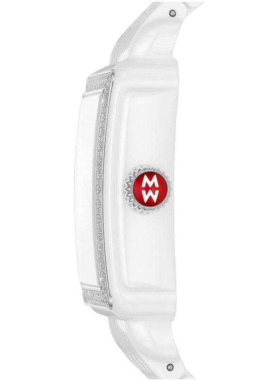 Michele Deco Madison White Silver Sunray w/ Diamond Dial & Ceramic Bracelet Watch, 33mm - Image 2