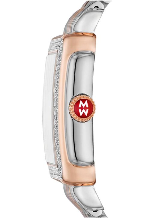 Michele Deco Madison White Silver Sunray w/ Diamond Dial Two-Tone Rose Gold Bracelet Watch, 33mm - Image 2