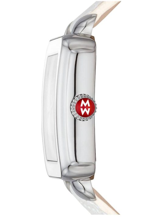Michele Deco Sport White Sunray w/ White Topaz Dial & Quilted Leather Strap Watch, 33mm - Image 2