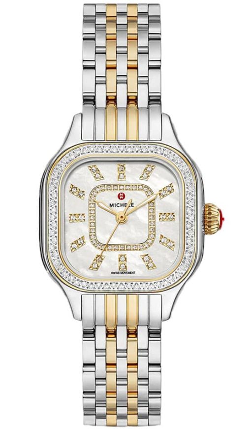 Michele Meggie MOP w/ Diamond Dial Two-Tone Bracelet Watch, 27mm