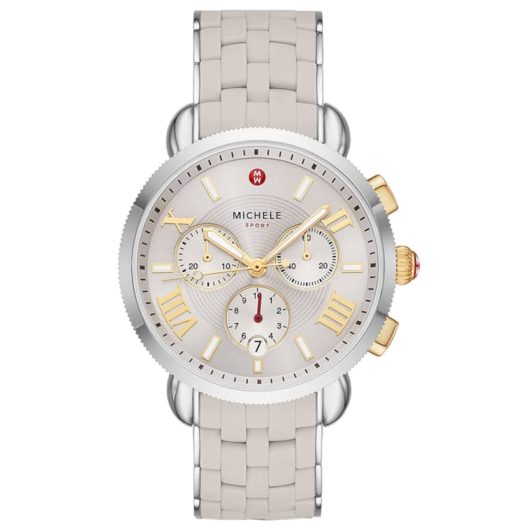 Michele Sporty Sport Sail Chronograph Wheat Sunray Dial &  Silicone-Wrapped Steel Bracelet Watch, 38mm