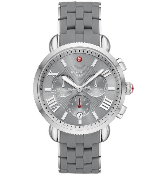 Michele Sporty Sport Sail Chronograph Slate Sunray Dial & Silicone-Wrapped Steel Bracelet Watch, 38mm