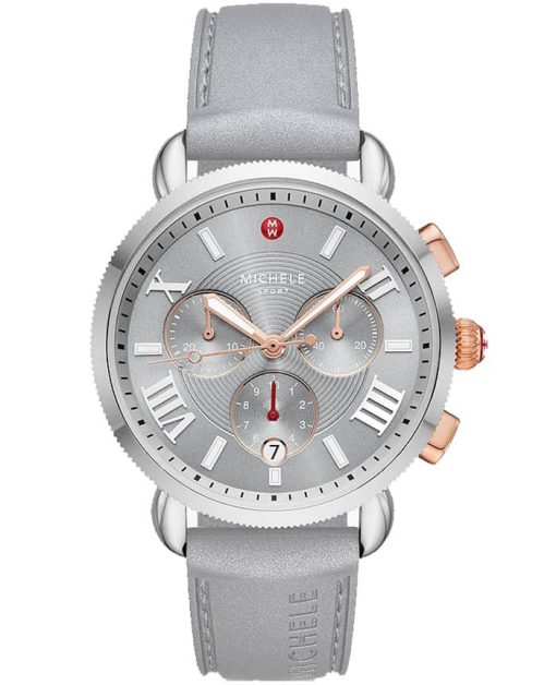 Michele Sporty Sport Sail Slate Silicone Watch, Grey Dial, 38mm