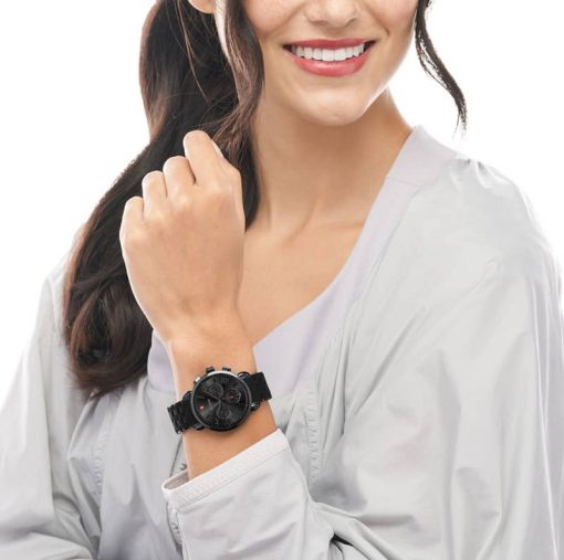 Michele Sporty Sport Sail Chronograph Noir Black Sunray Dial & Silicone-Wrapped Steel Bracelet, 38mm - Image 3