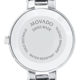 Movado Amorosa Black Dial Silver Double-Bar w/ Diamond Bangle Watch, 24mm - Image 3
