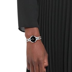 Movado Amorosa Black Dial Silver Double-Bar w/ Diamond Bangle Watch, 24mm - Image 4