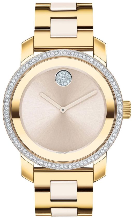 Movado BOLD Ceramic Taupe Dial Two-Tone Ion-Plated SS Link Bracelet Watch, 36mm