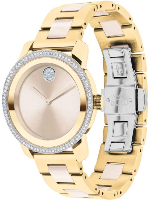 Movado BOLD Ceramic Taupe Dial Two-Tone Ion-Plated SS Link Bracelet Watch, 36mm - Image 2