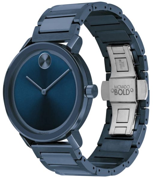 Movado BOLD Evolution Blue Sunray Dial & Ion-Plated SS Link Bracelet Watch, 40mm - Image 2