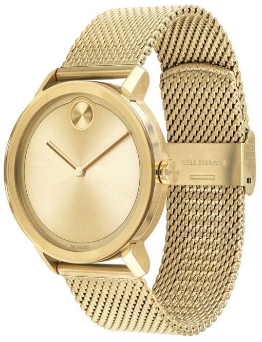 Movado BOLD Evolution Yellow Gold-Tone Dial & Ion-Plated SS Mesh Bracelet Watch, 40mm - Image 2
