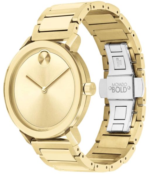 Movado BOLD Evolution Yellow Gold-Tone Sunray Dial & Ion-Plated SS Link Bracelet Watch, 40mm - Image 2