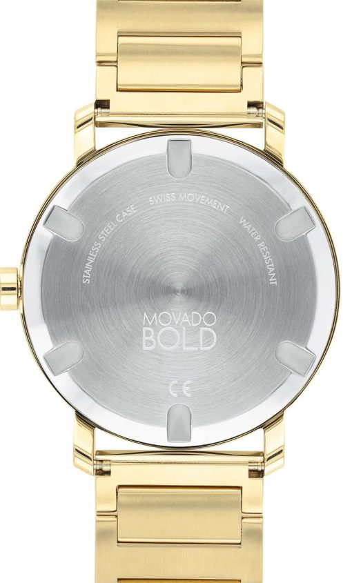 Movado BOLD Evolution Yellow Gold-Tone Sunray Dial & Ion-Plated SS Link Bracelet Watch, 40mm - Image 3
