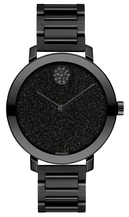 Movado BOLD Evolution Black Glitter Dial & Ion-Plated SS Link Bracelet Watch, 34mm