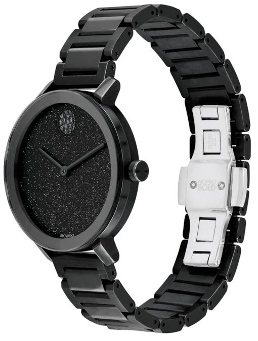 Movado BOLD Evolution Black Glitter Dial & Ion-Plated SS Link Bracelet Watch, 34mm - Image 2