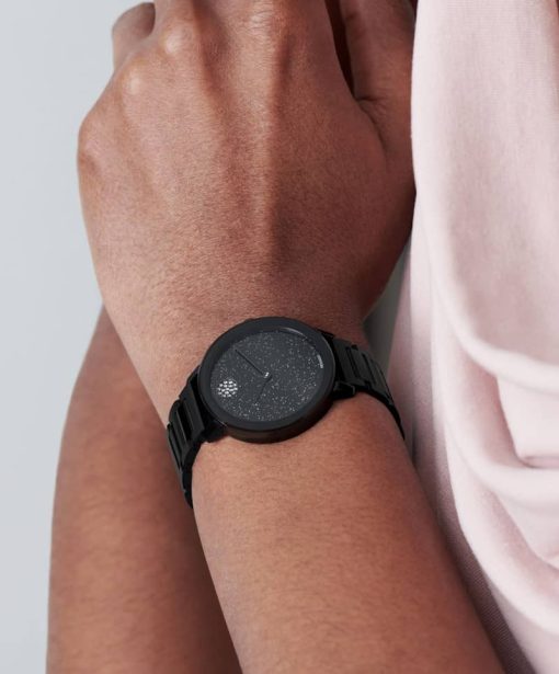 Movado BOLD Evolution Black Glitter Dial & Ion-Plated SS Link Bracelet Watch, 34mm - Image 4