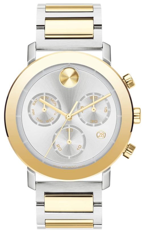 Movado BOLD Evolution Chronograph Silver-Tone Metallic Dial Two-Tone SS Link Bracelet Watch, 42mm