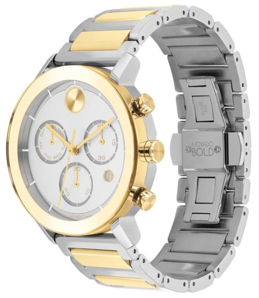 Movado BOLD Evolution Chronograph Silver-Tone Metallic Dial Two-Tone SS Link Bracelet Watch, 42mm - Image 2