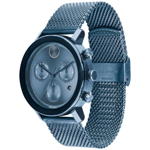 Movado BOLD Evolution Chronograph Ice Blue Dial & Ion-Plated SS Mesh Bracelet Watch, 42mm - Image 2