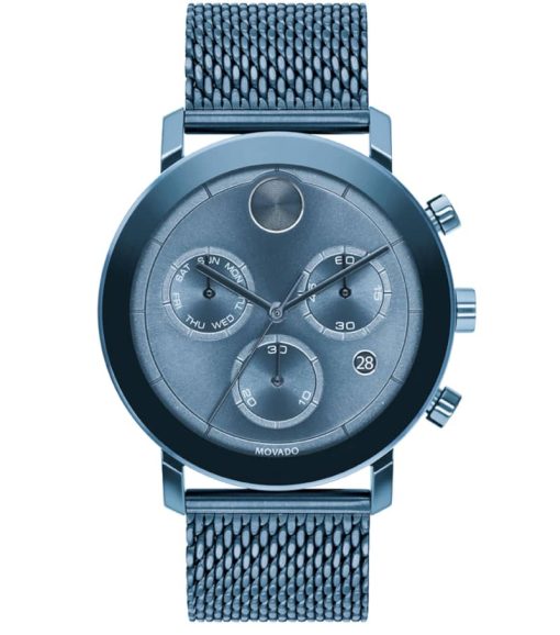Movado BOLD Evolution Chronograph Ice Blue Dial & Ion-Plated SS Mesh Bracelet Watch, 42mm