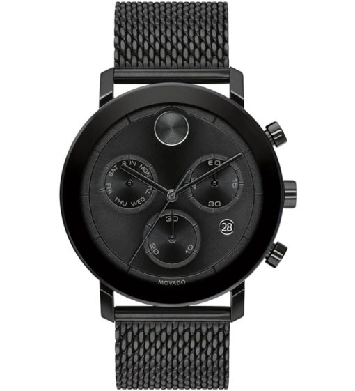 Movado BOLD Evolution Chronograph Black Dial & Ion-Plated SS Mesh Bracelet Watch, 42mm