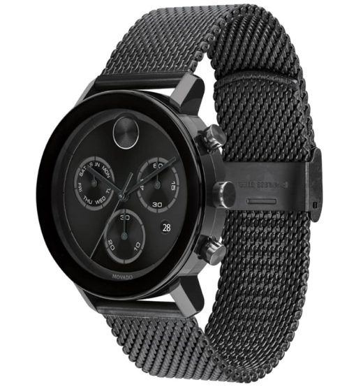 Movado BOLD Evolution Chronograph Black Dial & Ion-Plated SS Mesh Bracelet Watch, 42mm - Image 2