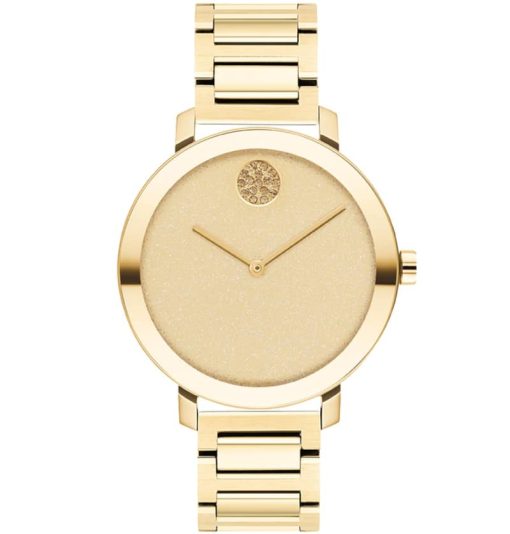 Movado BOLD Evolution Yellow Gold-Toned Glitter Dial & Ion-Plated SS Link Bracelet Watch, 34mm