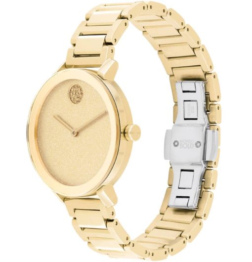 Movado BOLD Evolution Yellow Gold-Toned Glitter Dial & Ion-Plated SS Link Bracelet Watch, 34mm - Image 3