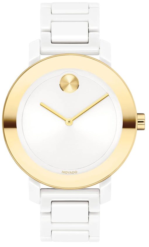 Movado BOLD Evolution White Dial & Ceramic Link Bracelet Watch, 36mm