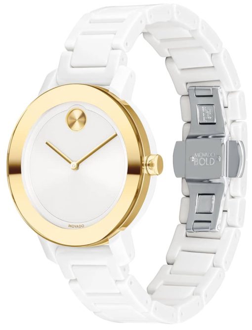 Movado BOLD Evolution White Dial & Ceramic Link Bracelet Watch, 36mm - Image 2