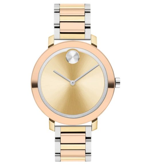 Movado BOLD Evolution Light Gold-Tone Dial Tri-Color Link Bracelet Watch, 34mm