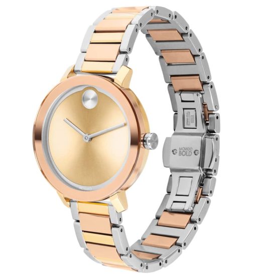 Movado BOLD Evolution Light Gold-Tone Dial Tri-Color Link Bracelet Watch, 34mm - Image 2