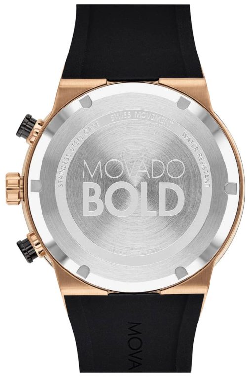 Movado BOLD Fusion Chronograph Rose Gold-Tone Dial Black Silicone Strap Watch, 44.5mm - Image 3
