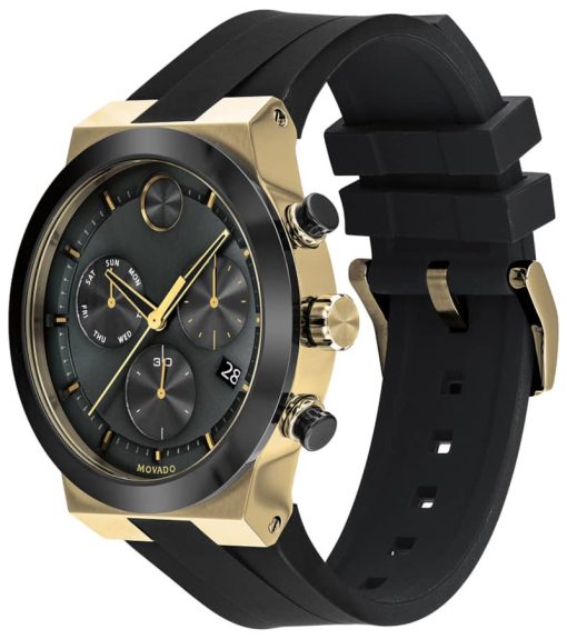 Movado BOLD Fusion Chronograph Black w/ Gold-Tone Accents Dial & Silicone Strap Watch, 44.5mm - Image 2