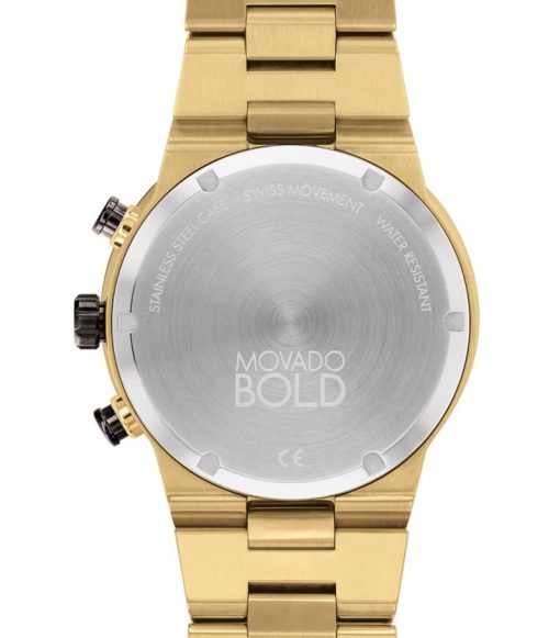Movado BOLD Fusion Chronograph Black Dial Pale Gold-Tone Ion-Plated SS Link Watch, 44.5mm - Image 3