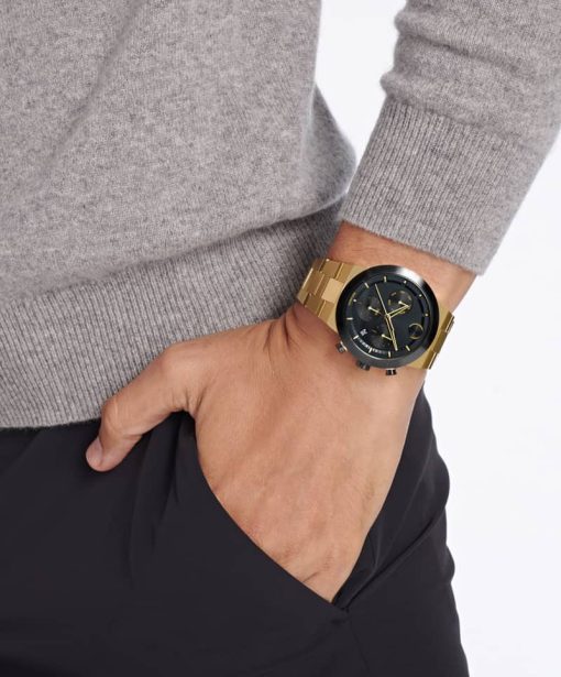 Movado BOLD Fusion Chronograph Black Dial Pale Gold-Tone Ion-Plated SS Link Watch, 44.5mm - Image 4