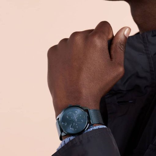 Movado BOLD Thin Chronograph Blue Dial & Ion-Plated SS Mesh Bracelet Watch, 42mm - Image 3