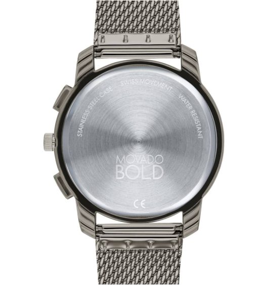 Movado BOLD Thin Chronograph Blue Dial Gunmetal Ion-Plated SS Mesh Bracelet Watch, 42mm - Image 3