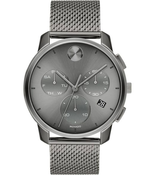 Movado BOLD Thin Chronograph Grey Dial & Ion-Plated SS Mesh Bracelet Watch, 42mm