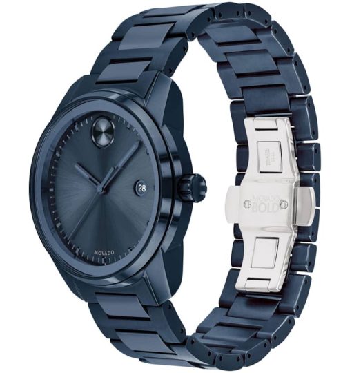 Movado BOLD Verso Blue Dial & Ion-Plated SS Link Bracelet Watch, 42mm - Image 2