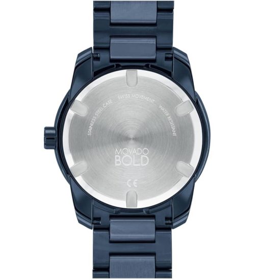 Movado BOLD Verso Blue Dial & Ion-Plated SS Link Bracelet Watch, 42mm - Image 3