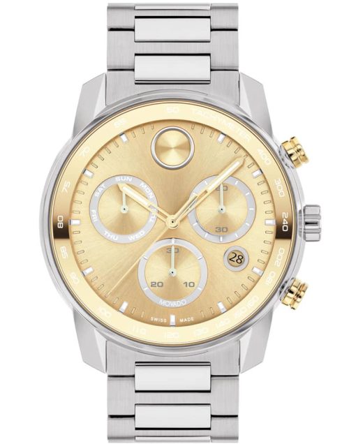 Movado BOLD Verso Gold-Tone Metallic Dial Two-Tone Stainless Steel Bracelet Watch, 44mm