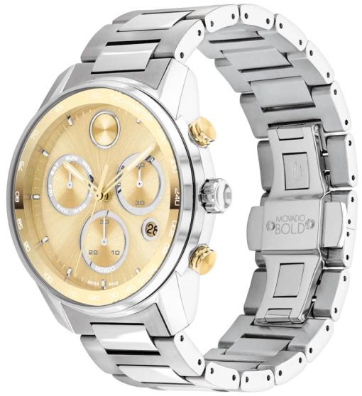 Movado BOLD Verso Gold-Tone Metallic Dial Two-Tone Stainless Steel Bracelet Watch, 44mm - Image 2
