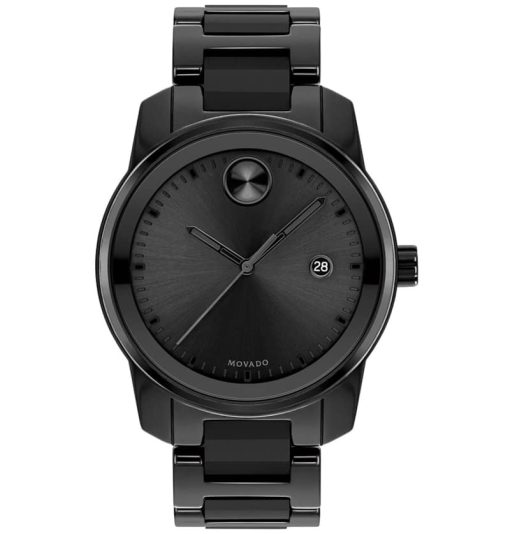 Movado BOLD Verso Black Dial & Ion-Plated Ceramic Link Bracelet Watch, 42mm