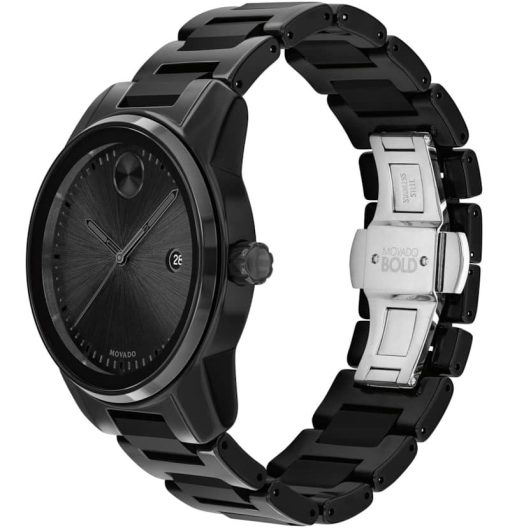 Movado BOLD Verso Black Dial & Ion-Plated Ceramic Link Bracelet Watch, 42mm - Image 2