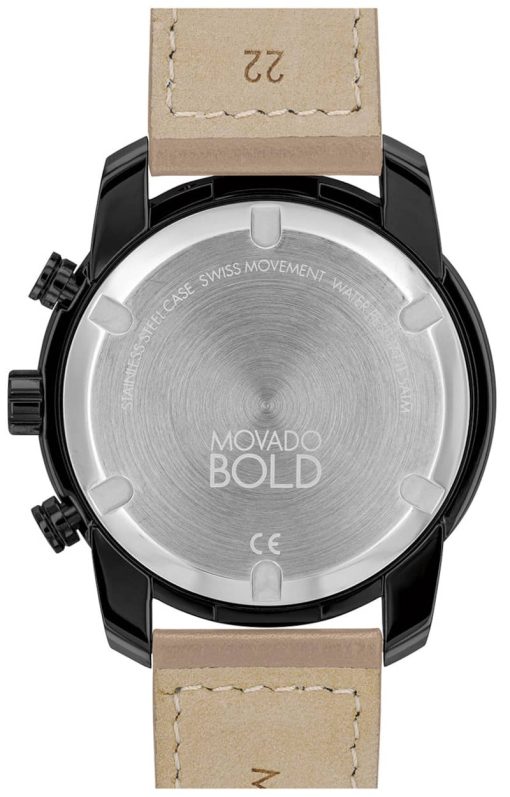 Movado BOLD Verso Chronograph Black Dial Taupe Leather Strap Watch, 44mm - Image 3