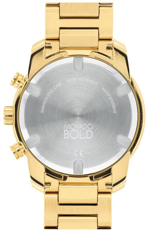 Movado BOLD Verso Chronograph Yellow Gold-Tone Metallic Dial & Ion-Plated SS Link Bracelet Watch, 44mm - Image 3
