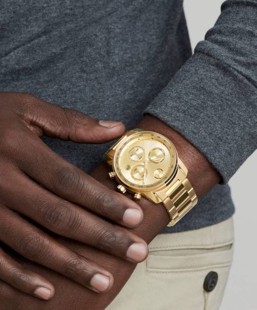 Movado BOLD Verso Chronograph Yellow Gold-Tone Metallic Dial & Ion-Plated SS Link Bracelet Watch, 44mm - Image 4